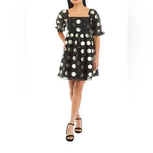 Woman’s Dot Organza Puff Sleeve Holiday Dress